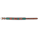 Ella Young Turquoise Flower Hand Painted Western leather Dog Collar