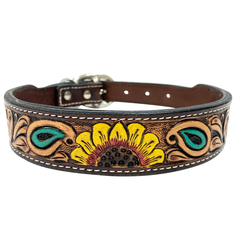 Bonnie Blossom Sunflower Hand Painted Western leather Dog Collar