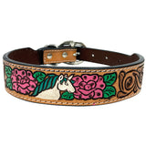 Floral Belle Unicorn Hand Painted Western leather Dog Collar Tan