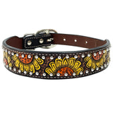Natural Holly Sunflower Hand Painted Western leather Dog Collar