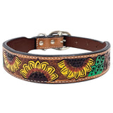 Natural Cacti Sunflower Hand Painted Western leather Dog Collar