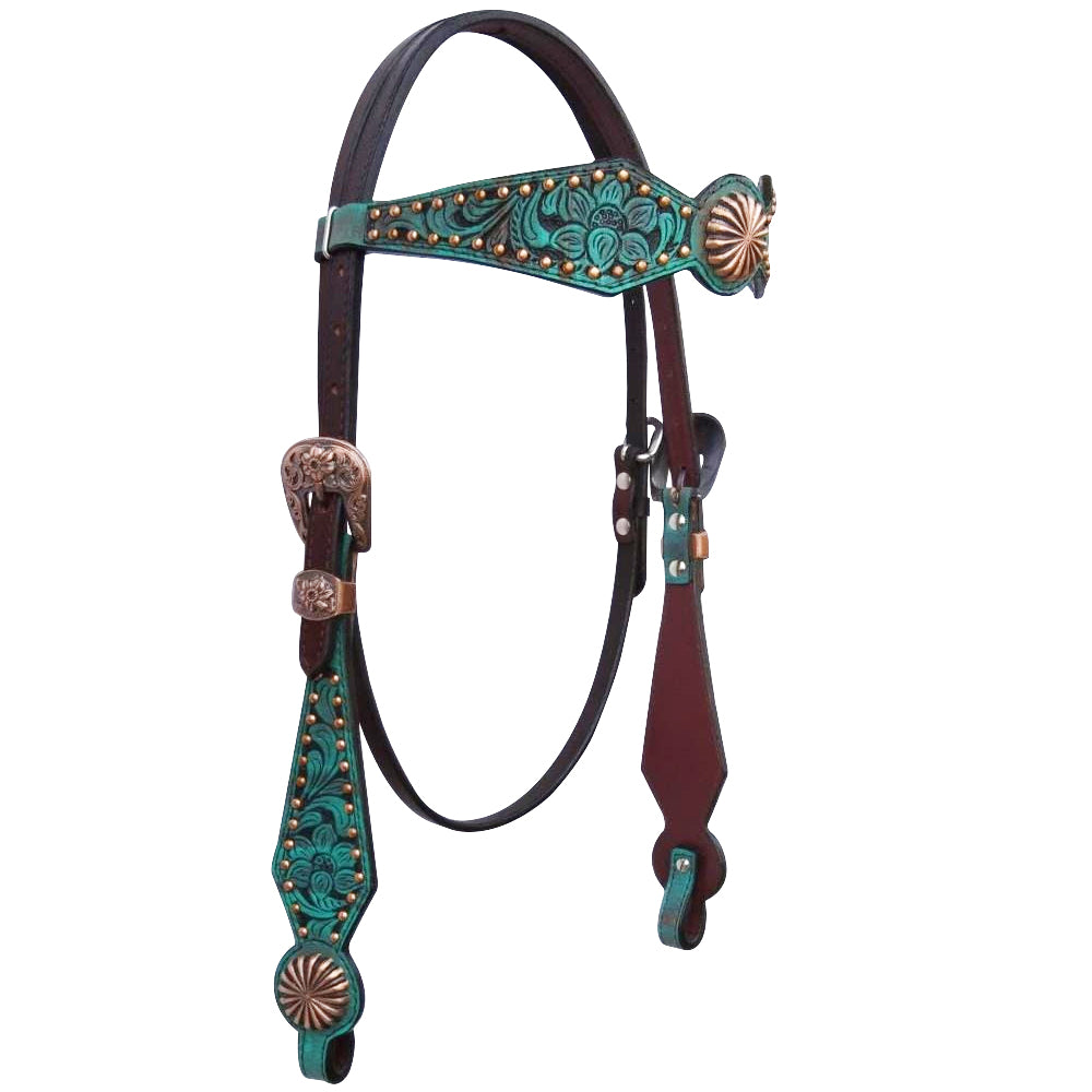 Spotted Pinwheel Hand Painted Horse Western Leather  Headstall Dark Brown