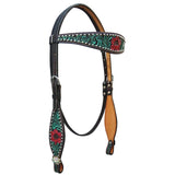 Botanic Chiseled Floral Hand Painted Horse Western Leather Headstall
