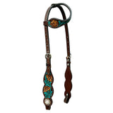 Jora Autumn Hand Carved Horse Western Leather One Ear Headstall Brown