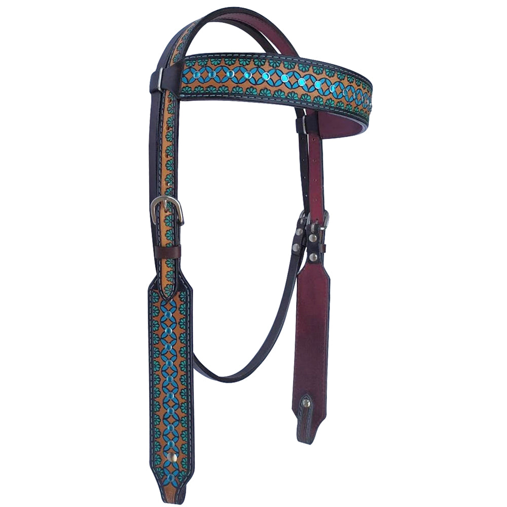 High Quality Turquoise Symmetry Horse Western Leather Headstall