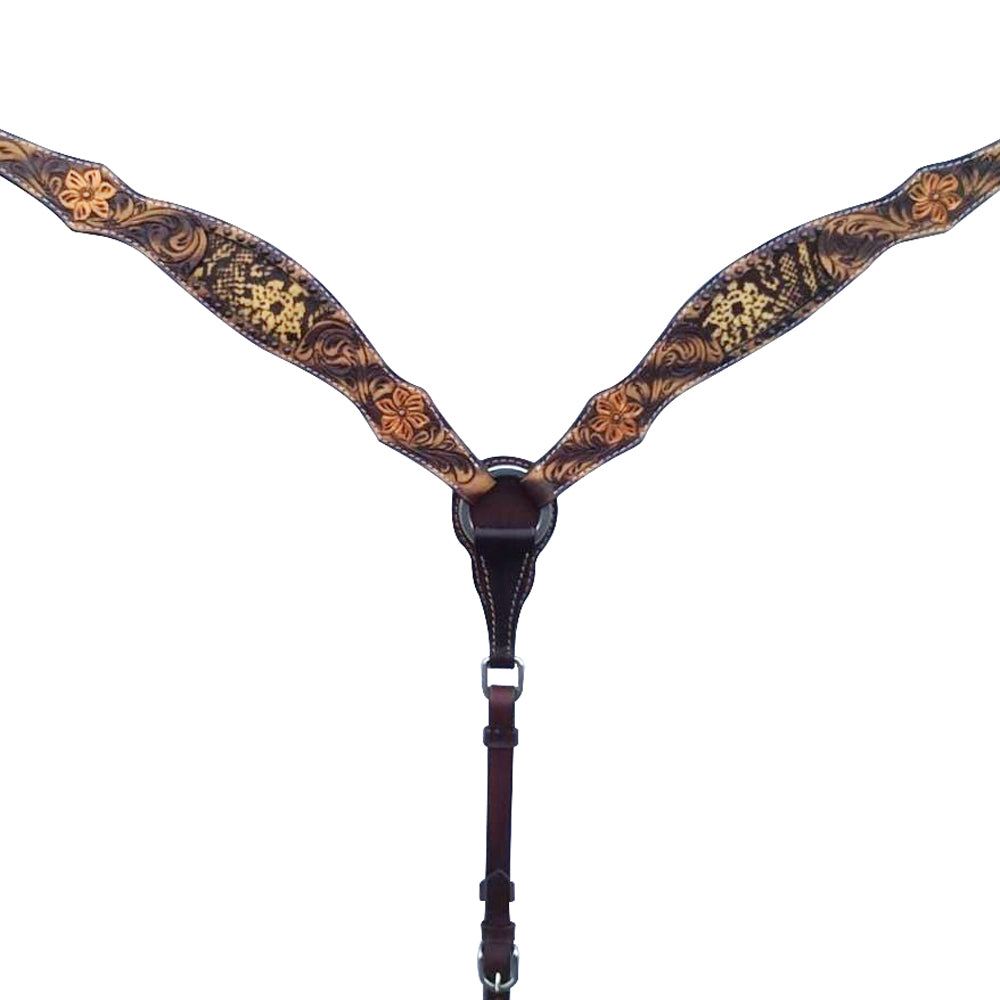 Tropical Snake Hand Carved Horse Western Leather Breast Collar