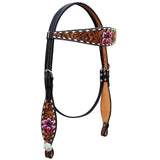 Floral Hand Painted And Carved Horse Western Leather Headstall