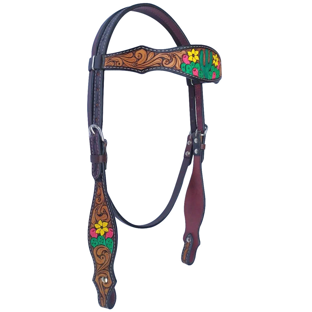 Cacti Cactus Daffodil Hand Painted Horse Western Leather Headstall