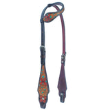 Floral Turquoise Hand Curved Horse Western Leather One Ear Headstall