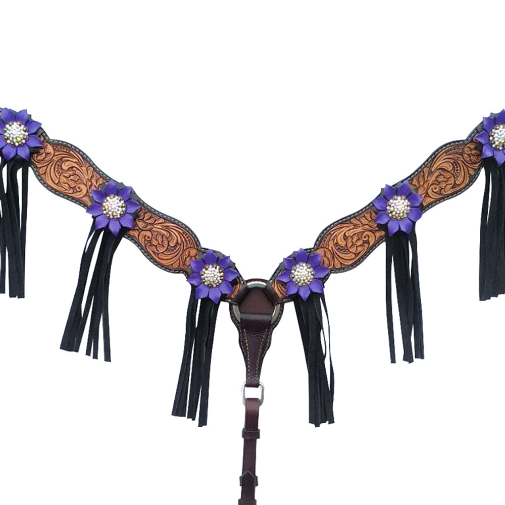 Austin Smith Fringe Hand Carved Horse Western Leather Breast Collar