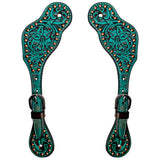 Turquoise Floral Hand Painted Horse Western Leather Spur Strap