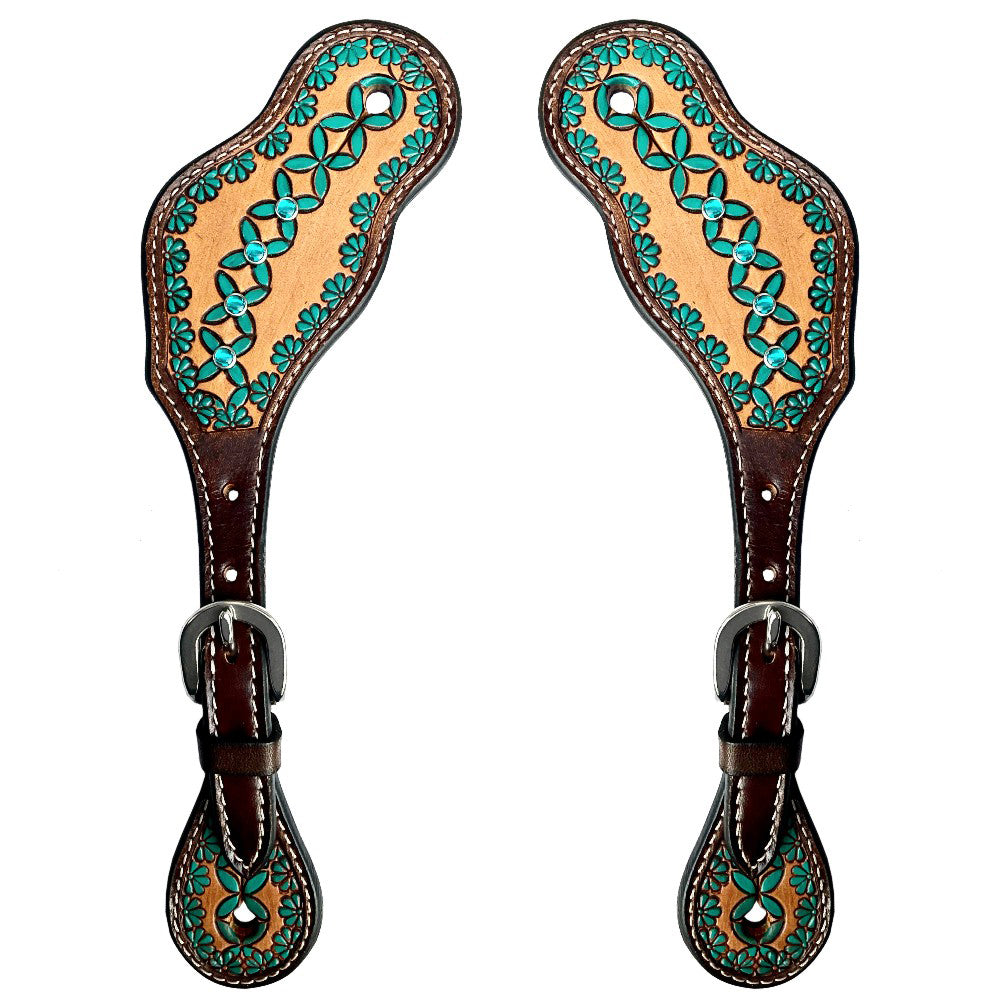 Turquoise Symmetry Horse Western Leather Spur Strap Brown