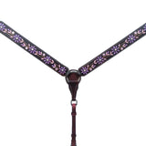 Purple Floral Hand Painted  Horse Western Leather Breast Collar Dark Brown