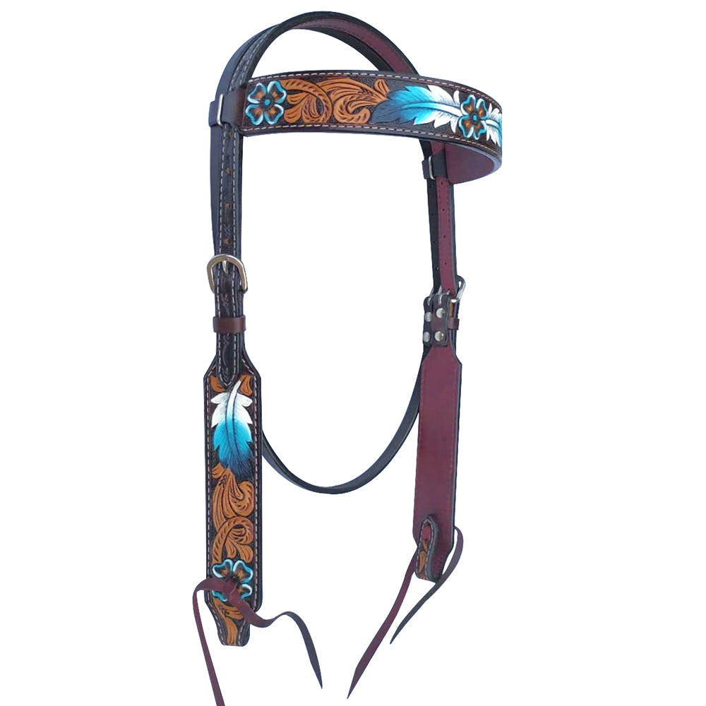 Oak Leaves Hand Carved And Painted Horse Western Leather Headstall