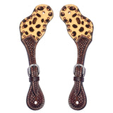 Wild Cheetah Print Hand Tooled Horse Western Leather Spurs Strap