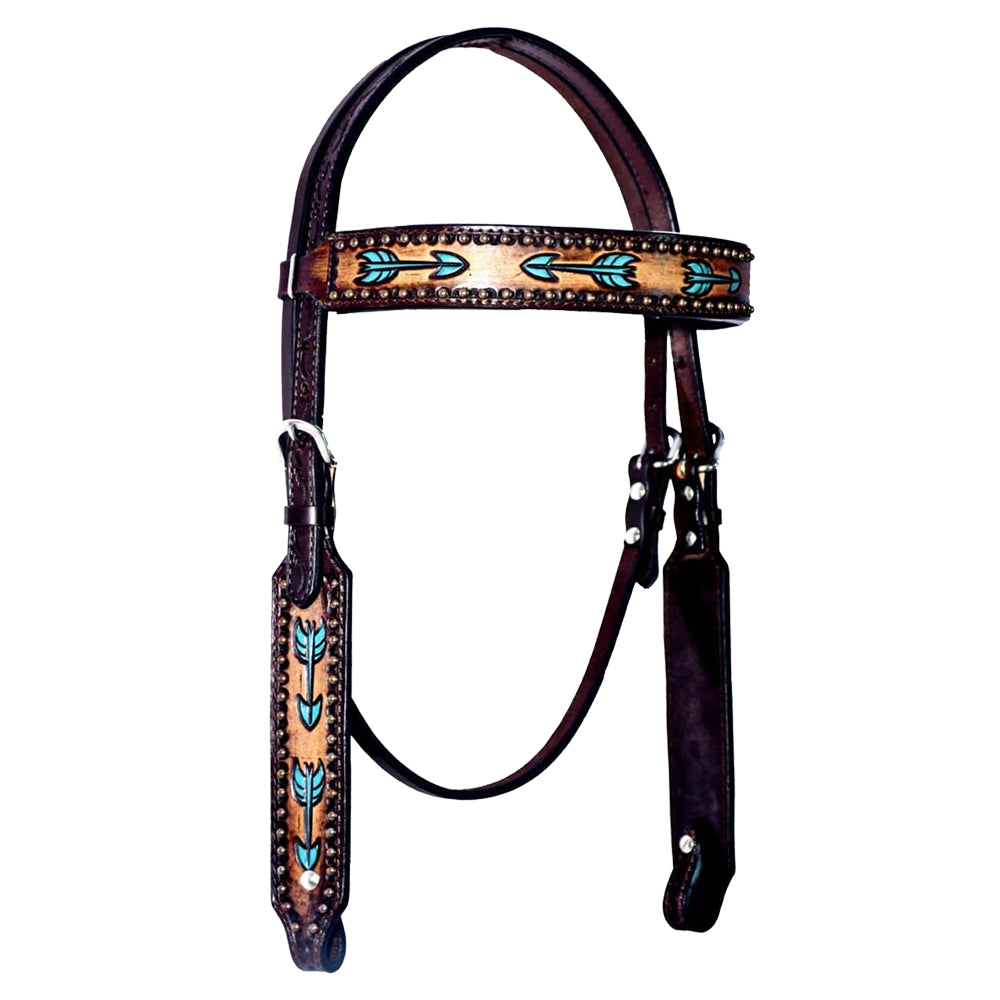 Austin Arrow Spotted Horse Western Leather Headstall Brown