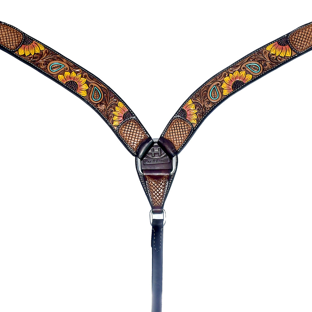 Bonnie Blossom Sunflower Hand Painted And Carved Horse Western Leather Breast Collar