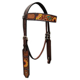 Bonnie Blossom Sunflower Hand Painted Horse Western Leather Headstall Brown