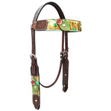 Flower Hand Painted Horse Western Leather Headstall Brown