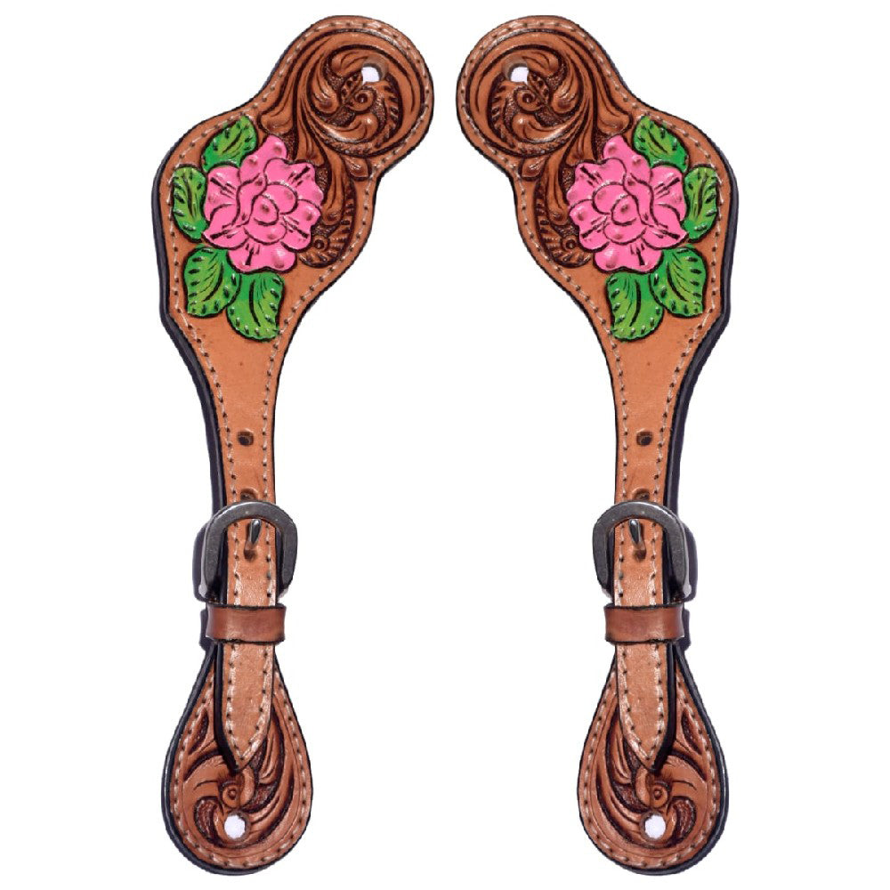 Belle Unicorn Hand Painted And Carved Horse Western Leather Spur Strap