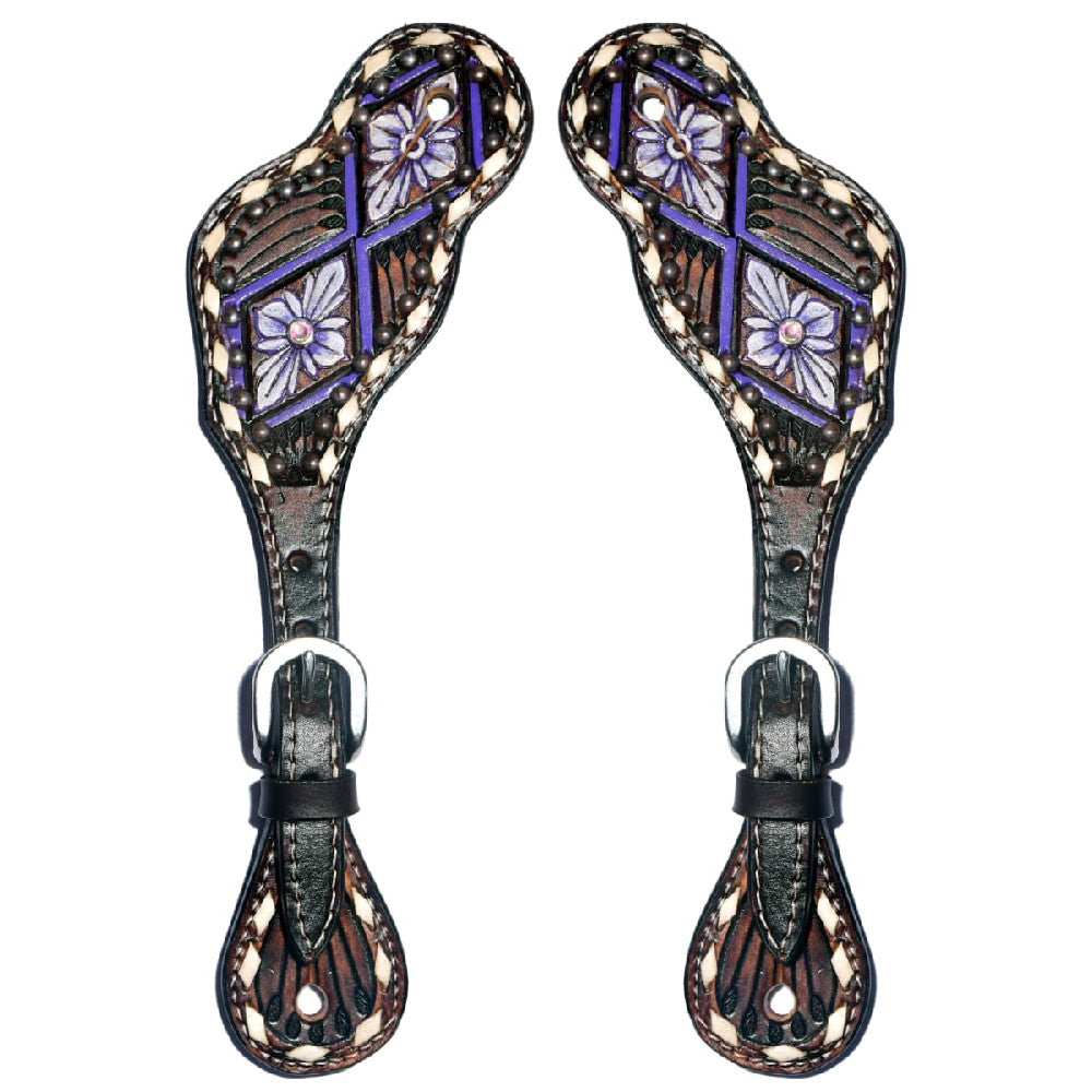 Floral Hand Painted Horse Western Leather Spur Strap