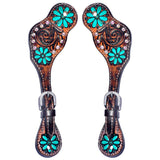 Berry Floral Hand Painted Horse Western Leather Spur Strap Brown