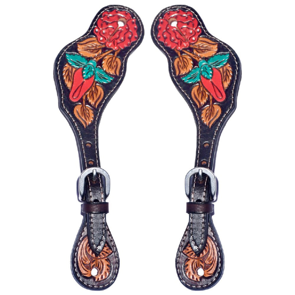 Floral Hand Painted Horse Western Leather Spurs Strap
