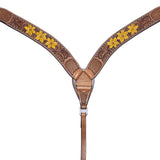 Daffodil Floral Hand Painted Horse Western Leather Breast Collar Tan