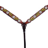 Floral Hand Painted  Horse Western Leather Breast Collar Brown