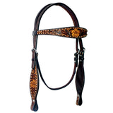 Darkish Florence Hand Carved Horse Western Leather Headstall Brown