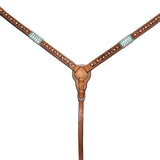 Turquoise Rawhide Hand Carved Horse Western Leather Breast Collar