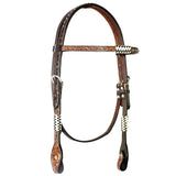 Denver Knight Rawhide Hand Tooled Horse Western Leather Headstall Dark Brown