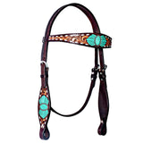 Buckstitch Leaf Hand Carved And Painted Horse Western Leather Headstall Brown