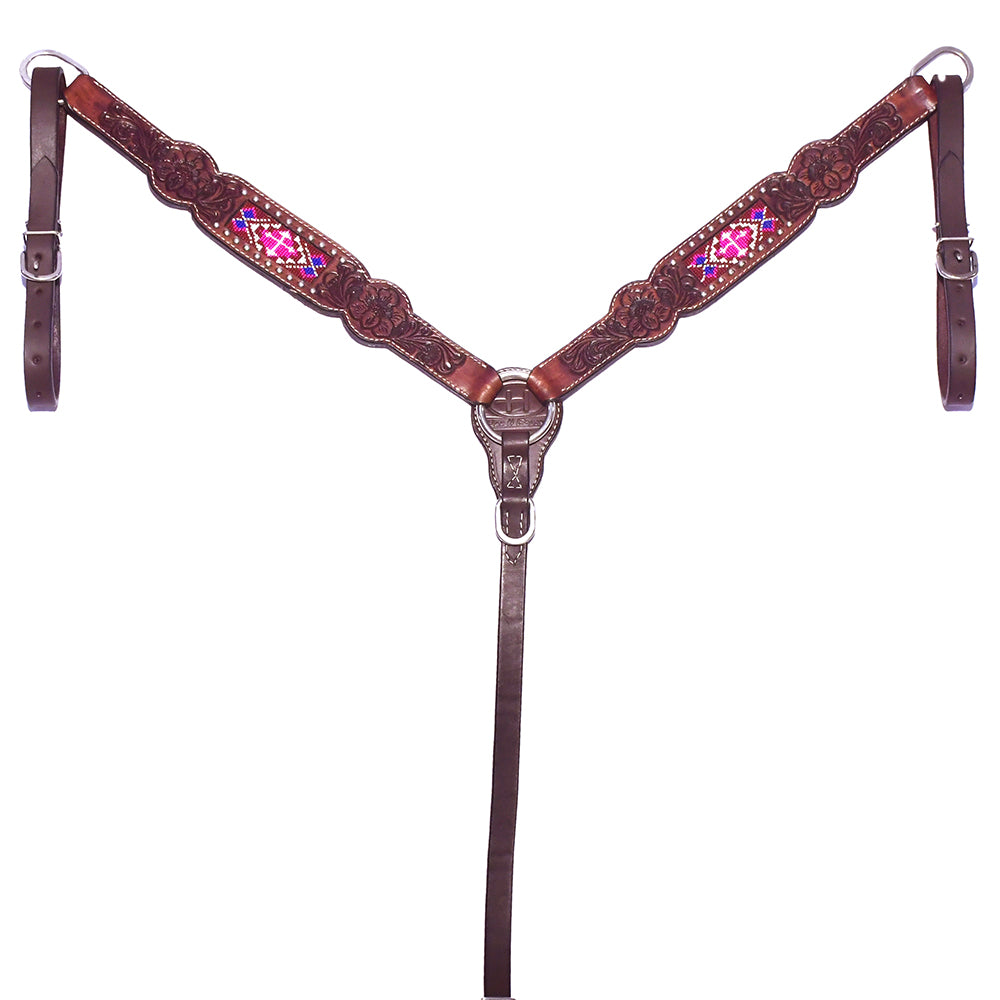 Breast Collar Beautifully Hand Crafted In Genuine Leather With Inlaid Bead Work