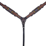 Natural  Floral Beaded Hand Carved Western Leather Breast Collar