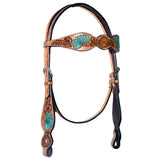 Natural Floral Designs Hand Tooled Horse Western Fashion Premium Leather Headstall Tan