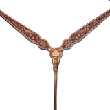 Floral Hand Carved Horse Western Leather Breast Collar Tan