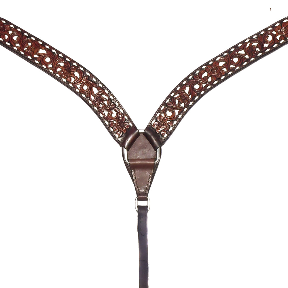 Floral Hand Tooled Horse Western Leather Breast Collar Brown