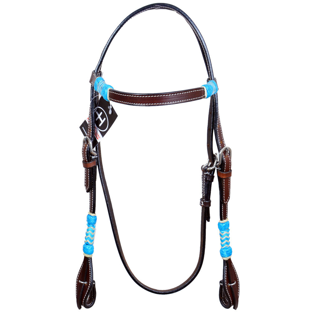 Turquoise Rawhide Horse Western Fashion Premium Leather Headstall Brown