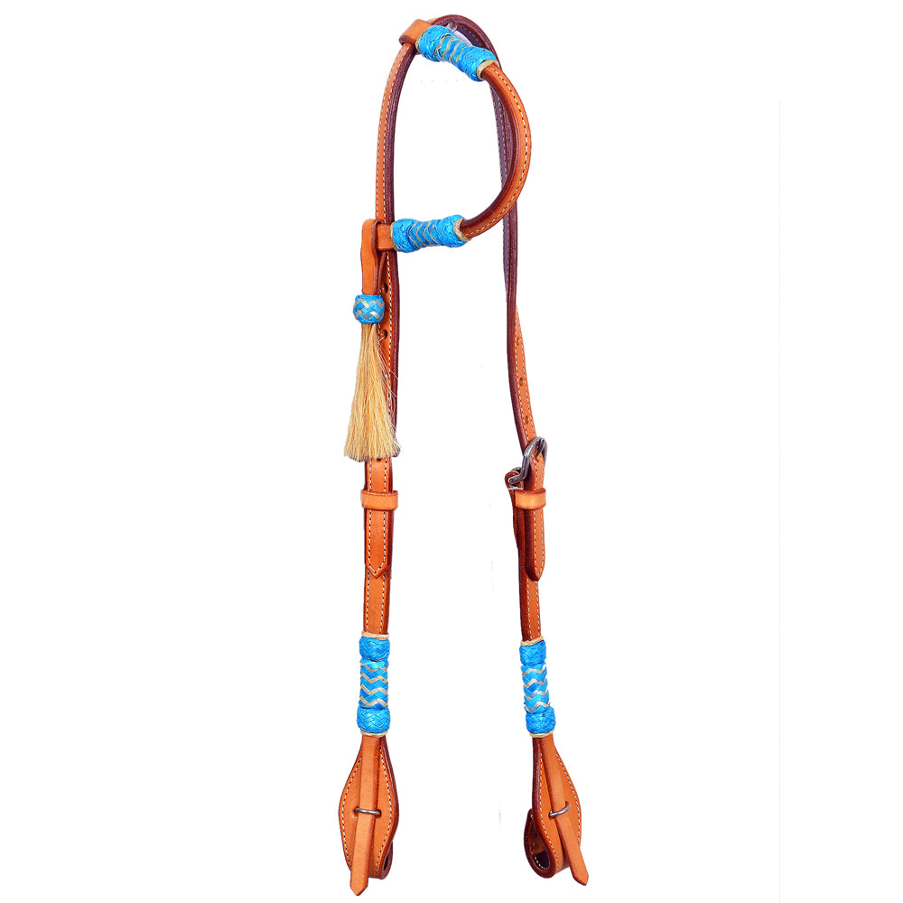 Turquoise Rawhide Horse Western Leather One Ear Headstall Tan