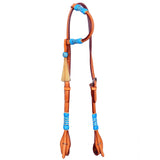 Turquoise Rawhide Horse Western Leather One Ear Headstall Tan