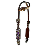 Pinwheel Floral Horse Western Leather One Ear Headstall Brown
