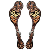 Wild Cat Cheetah Print Horse Western Leather Spur Strap Brown