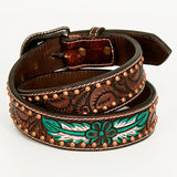 Natural Floral Hand Painted Western Fashion Premium Leather Men And Women Belt Brown