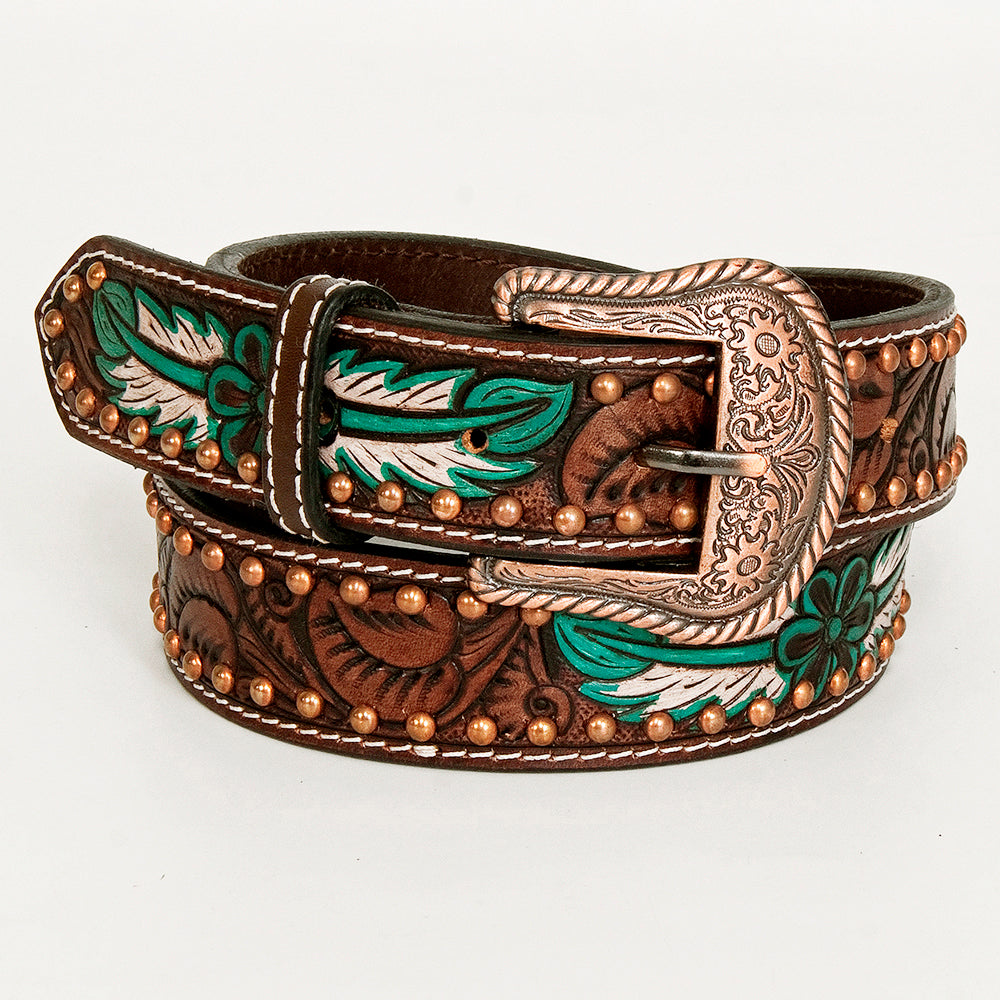 Natural Floral Hand Painted Western Fashion Premium Leather Men And Women Belt Brown