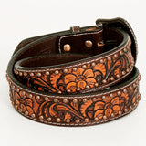 Floral Genuine Hand Tooled Western Fashion Premium Leather  Men And Women Belt Brown