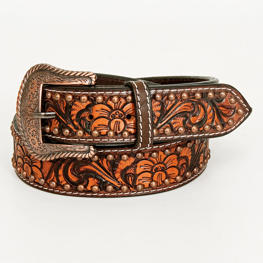 Floral Genuine Hand Tooled Western Fashion Premium Leather  Men And Women Belt Brown
