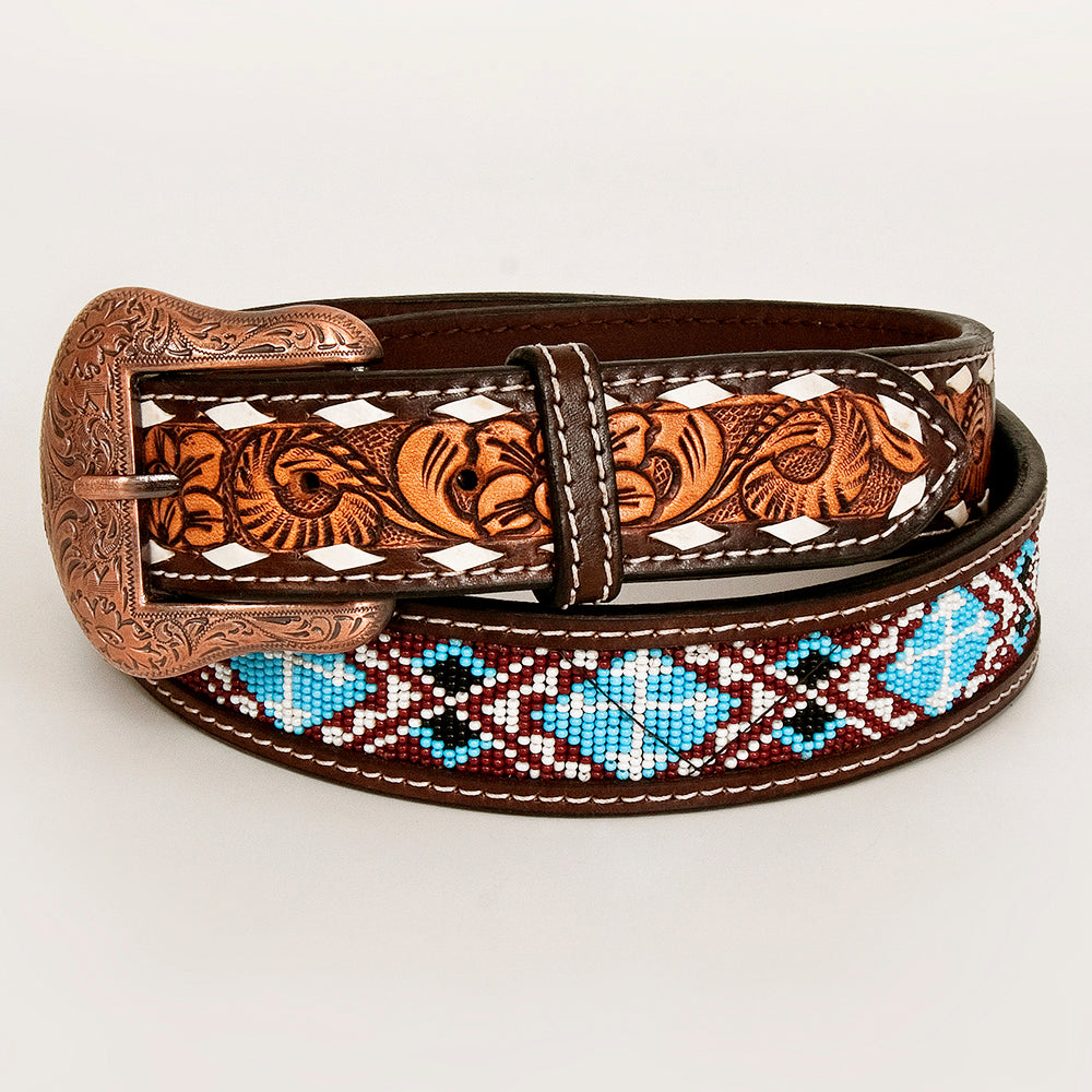 Genuine Beaded Floral Hand Tooled Western leather Men And Women Belt