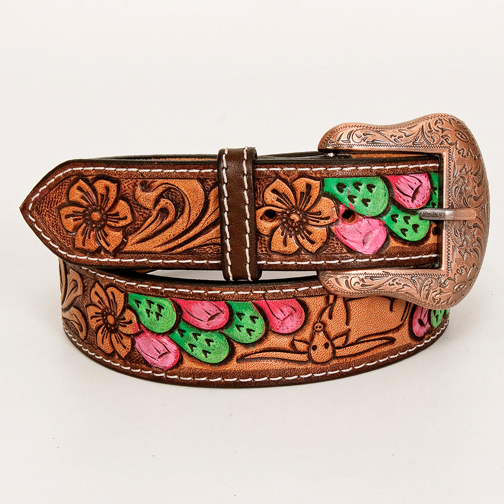 Floral Cactus Bull Hand Carved Western Leather Men And Women Belt