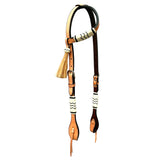 Rawhide With Black Wave Horse Western Leather One Ear Headstall Tan